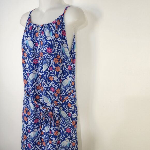 Old Navy Womens Long Maxi Dress Medium Halter Blue Floral Birds Ties Beachy Boho - Picture 4 of 8